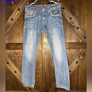 Rock Revival Buckle Jeans Size 34 Heavy Stitch Y2K